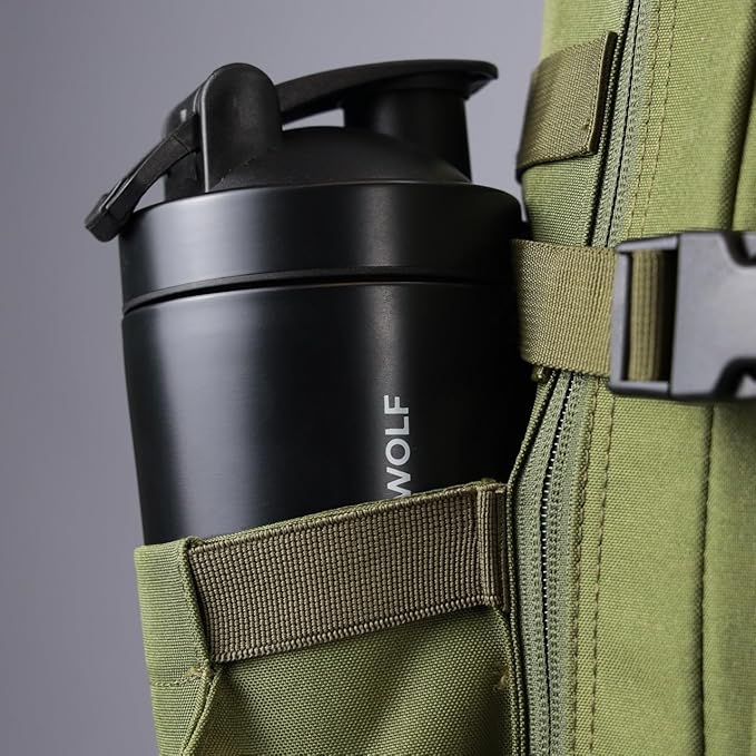 WOLFpak 35L Athletic Gym Backpack - Durable 1000D Waterproof Oxford Material with MOLLE Webbing, Laptop Pocket & Dual Cup Holders, Durable Fitness/Travel/Military Daypack (OD Green)