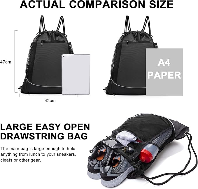 KAEGREEL Drawstring Soccer Bag Basketball Backpack for Kids Teens, Foldable Sports Bags Detachable Ball Mesh Bag for Gym Yoga Football Baseball