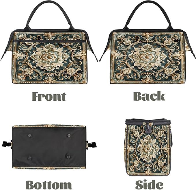Travel Duffle Bag, Tile Flowers Ornament Overnight Weekender Tote Bag for Women Men Waterproof Carry On Luggage with Zipper Lightweight Sport Gym Bag for Traveling Yoga Camping Traveling Gifts