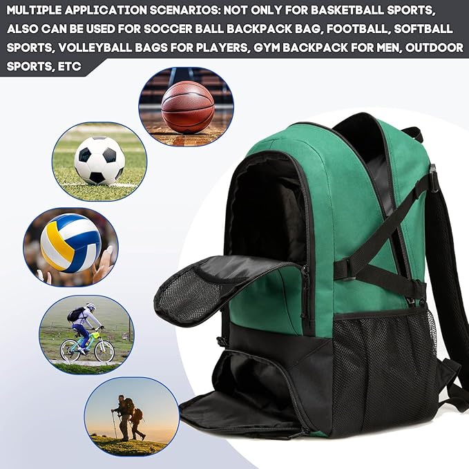 Basketball Bag Backpack, Large Capacity Sports Equipment Bags for Basketball, Soccer, and Volleyball.