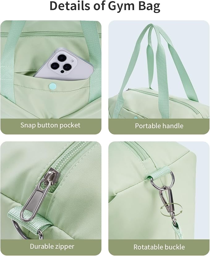 Ceneda Small Gym Bag for Women, 12 inch Mini Gym Bag with Wet Pocket, Lightweight Tote for Gym, Sport, Workout - Green