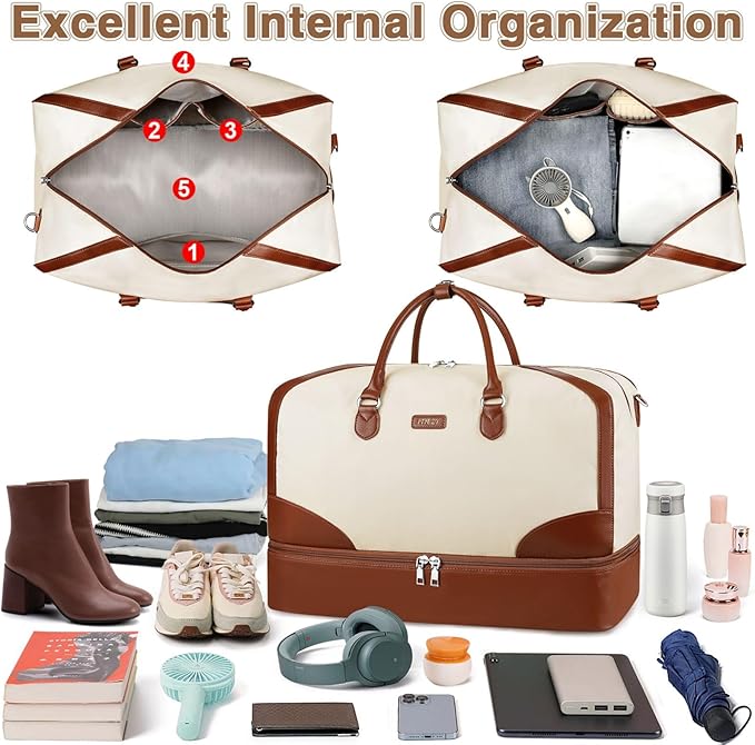 Weekender Bag for Women, Travel Duffel Bag Carry On Overnight Bag with Shoe Compartment Large Nylon Travel Weekend Tote Bag