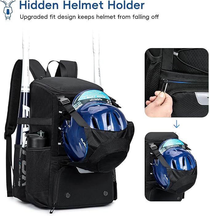 Baseball Bag for Youth and Adult, Softball Backpack 40L Large Capacity, Bat Backpack with Shoes Compartment and Hidden Helmet Holder