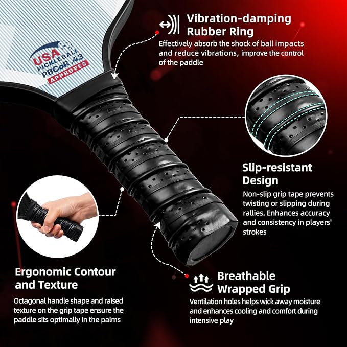 BAGAIL Pickleball Paddles, USAPA Approved Fiberglass Surface Pickleball Set, Lightweight Pickle Ball Rackets with 4 Balls, 1 Bag, Designed in California for Traction and Stability