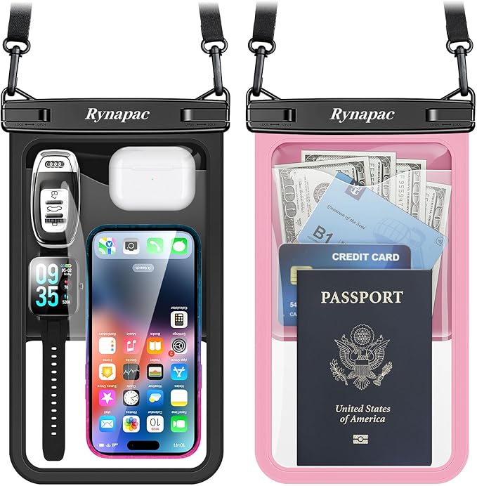 [Up to 10"] Large Waterproof Phone Pouch Bag - 2 Pack IPX8 Waterproof Phone Case for iPhone 17 16 15 Pro Max Galaxy S25 S24 Ultra, Touchscreen & Underwater Photography, Beach Cruise Travel Essentials
