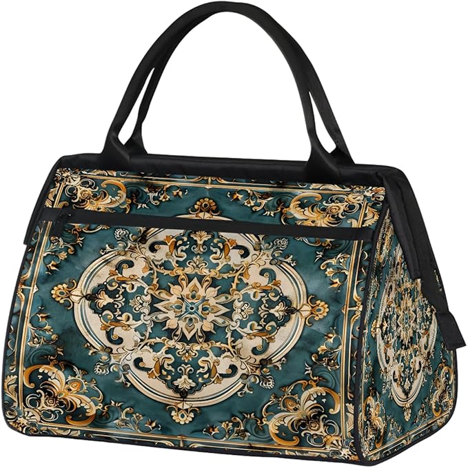 Travel Duffle Bag, Carpet Flowers Pattern Overnight Weekender Tote Bag for Women Men Waterproof Carry On Luggage with Zipper Lightweight Sport Gym Bag for Traveling Yoga Camping Traveling Gifts