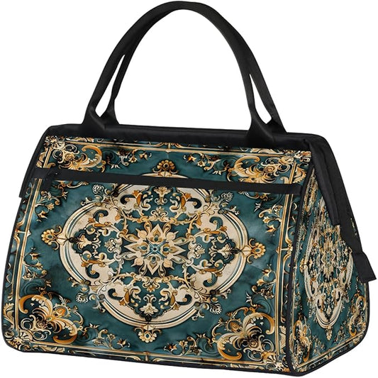 Travel Duffle Bag, Carpet Flowers Pattern Overnight Weekender Tote Bag for Women Men Waterproof Carry On Luggage with Zipper Lightweight Sport Gym Bag for Traveling Yoga Camping Traveling Gifts