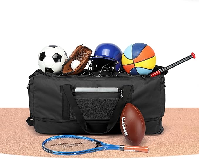 170L Extra Large Baseball Bag with Wheels Gym Duffle Softball Catchers Coach Team Equipment Bags Collapsible Rolling Travel Duffel Bat Gear Bag for Hockey Basketball Football Volleyball Soccer