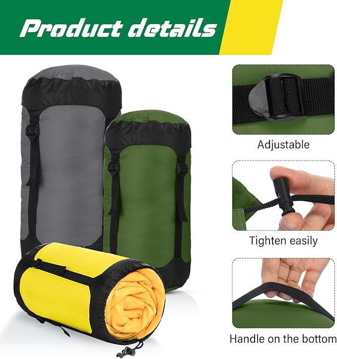 5 Pcs Compression Sacks for Backpacking 5L/10L/15L/20L/35L Camping Sleeping Bag Stuff Sack Water Resistant Sleeping Bag Storage Sack for Space Saving Hiking Gear