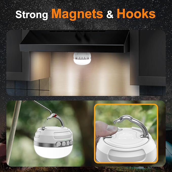 ZMNT LED Camping Lantern Rechargeable 1400LM, Up to 420H Running Time Camping Tent RGB Light, 10400mAh Emergency Hanging Light for Hurricane, Power Outages, Home, Hiking, White