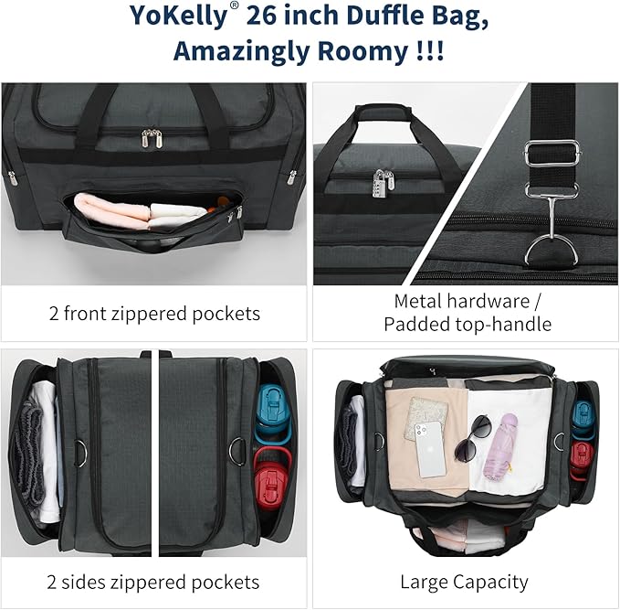 75L Large Duffle Bag for Men - 26 inch Duffel Bag Heavy Duty for Weekend Travel Sport Camping/Travel - Dark Grey