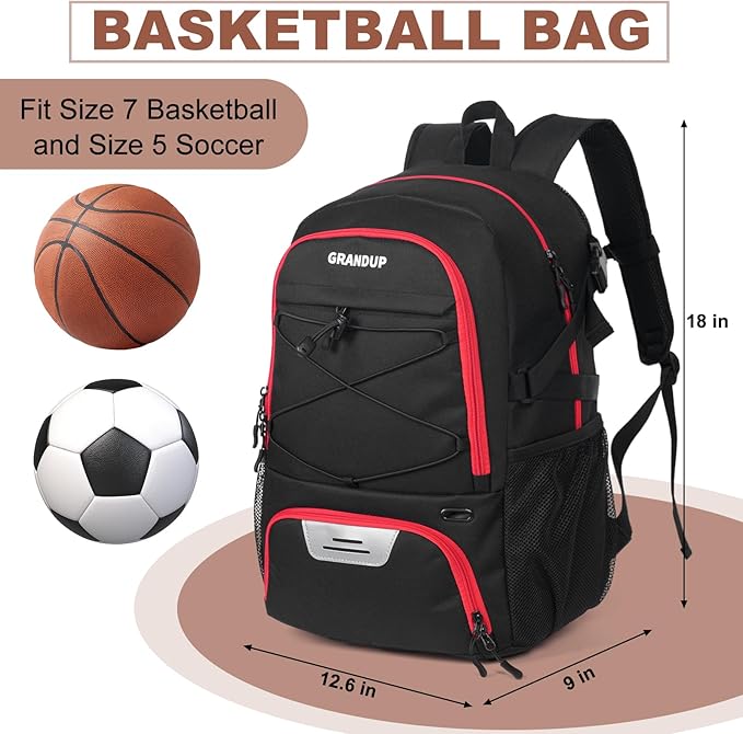 GRANDUP Basketball backpack with ball and shoes compartment Fit Volleyball, soccer, Swim, Gym, Travel, and School, large capacity sports training equipment bags