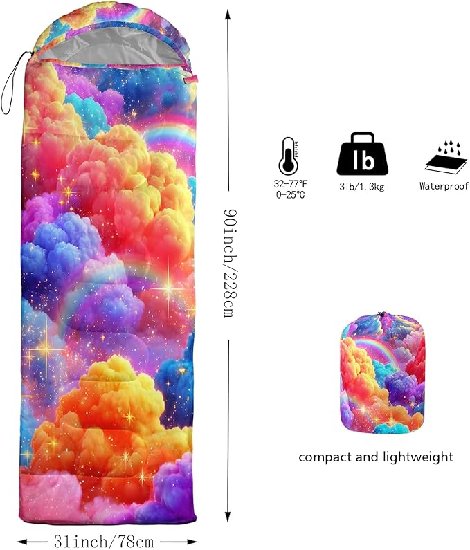 QOOMO Camping Sleeping Bags,3 Season Warm & Cool Weather,Lightweight,Waterproof Sleeping Bags for Adults & Kids,Traveling,and Outdoors,Camping Gear Equipment