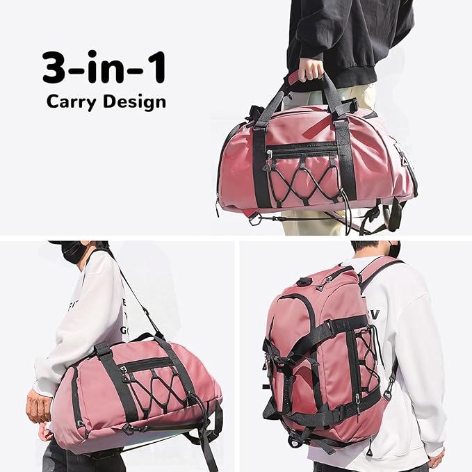 30L Gym Bag Backpack for Women, Convertible Sports Duffel Bag Backpack with Ball Storage & Shoe Compartment for Basketball Volleyball Soccer, Weekender Bags with Wet Pocket, Pink