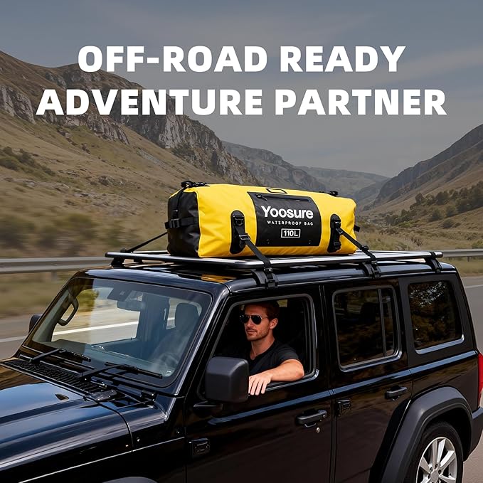 110L Waterproof Duffel Bag 35IN - Airtight Zipper Dry Bags, Extra Large Dry Bag with Straps&Handles for Camping Boating Kayaking Rafting Canoeing Gym Beach Car Roof Storage (Black)