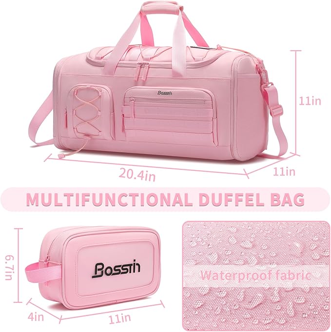 Bosstin Gym Bag for Women & Men,45L Travel Duffle Sports Duffel Bag Gym Weekender Overnight Backpack with Shoe Compartment (3PINK)