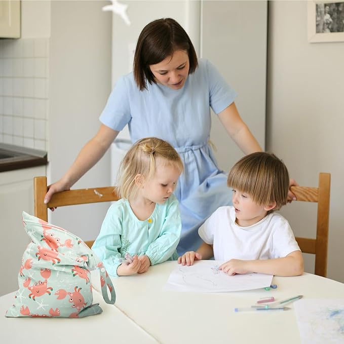 ALVABABY 3pcs Cloth Diaper Wet Dry Bags Waterproof Reusable with Two Zippered Pockets Travel Beach Pool Daycare Soiled Baby Items Yoga Gym Bag for Swimsuits or Wet Clothes 3L-ZM15A