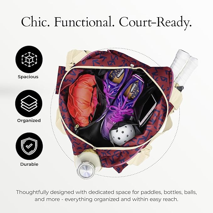 Pik’le’Ball Sport Premium Women's Pickleball Bag – Stylish and Versatile Sports Bag with Water Bottle Holder, Padded Paddle Pocket, and Spacious Design (fits 2+ Paddles!)