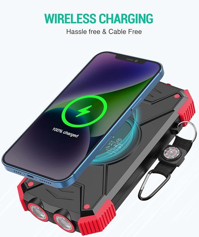 BLAVOR Solar Power Bank 10,000mAh, Portable Wireless Charger, 20W Fast Charging External Battery Pack with USB C for Cell Phones, Solar Panel Charging with Dual Flashlight for Camping