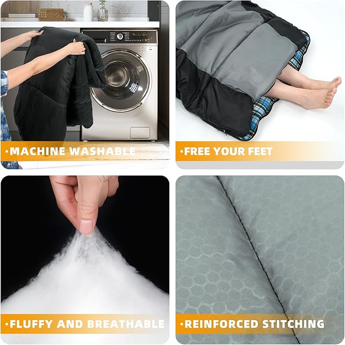 Cotton Flannel Lined Sleeping Bag for Adults Teens Kids, Cold Weather &Warm, 3 Seasons, Lightweight Compact Camping Essentials Equipment, Hiking, Outdoor, Travel