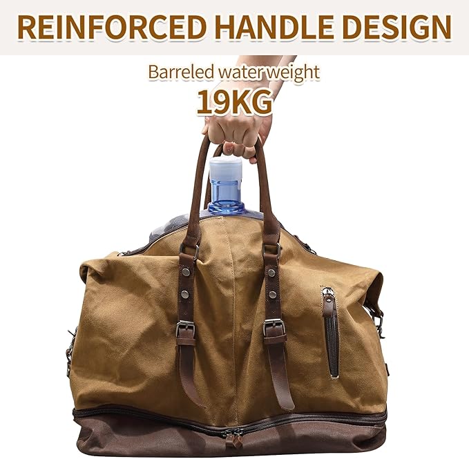 FENGDONG Weekender Bag Large Overnight Bag for Men Women Tote with Shoe Compartment Canvas Carry on Luggage Bag Travel Duffel Bag Brown