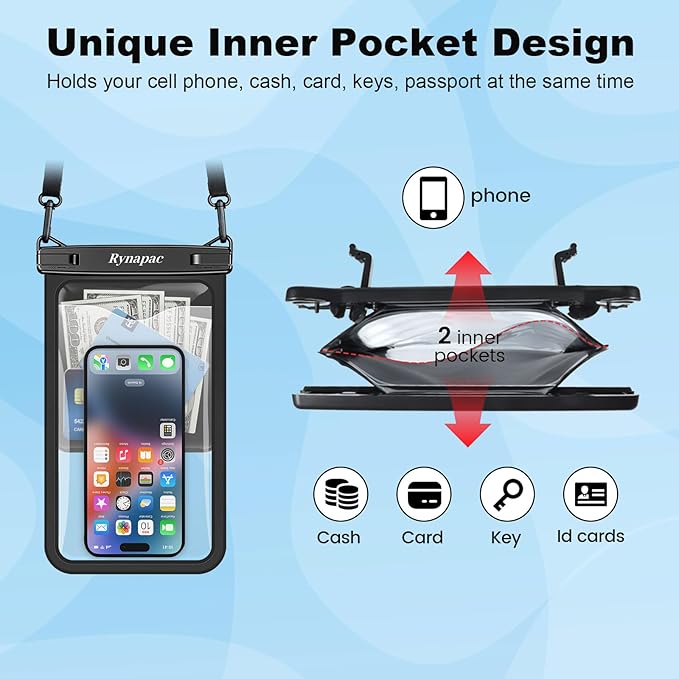 [Up to 10"] Large Waterproof Phone Pouch Bag - 2 Pack IPX8 Waterproof Phone Case for iPhone 17 16 15 Pro Max Galaxy S25 S24 Ultra, Touchscreen & Underwater Photography, Beach Cruise Travel Essentials