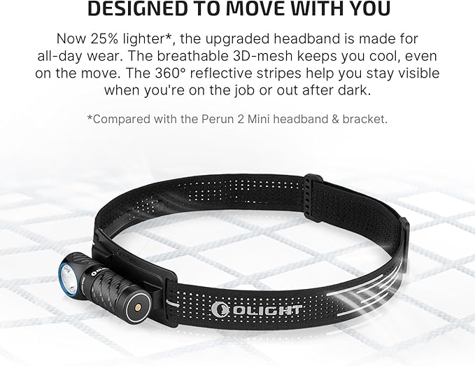 OLIGHT Perun 3 Mini Premium Headlamp 1250 Lumens Flashlight with Type-C Charging Box, Rechargeable Headlight with Red Light Option,Perfect for Working, Hiking, Camping and Climbing (Black)