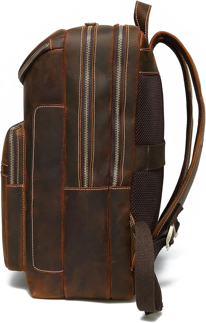 LANNSYNE Vintage Genuine Leather 16" Laptop Backpack For Men Hiking Travel Bag Camping Rucksack