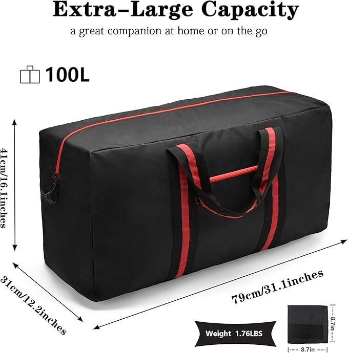 100L Large Duffle Bag for Travel 31.1” Diffle Bag - Overnight Weekender Camping, Storage for Men Women, Red