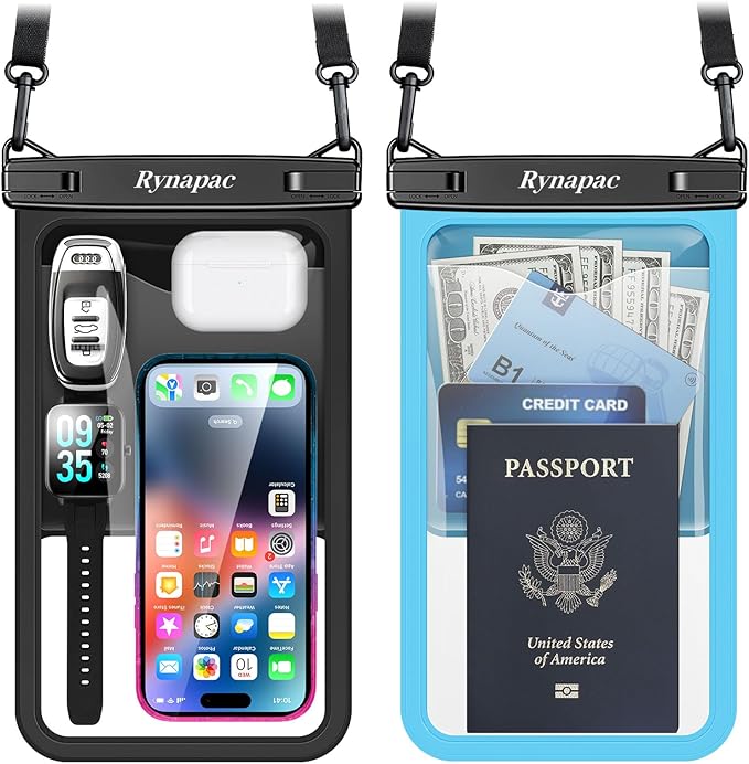 [Up to 10"] Large Waterproof Phone Pouch Bag - 2 Pack IPX8 Waterproof Phone Case for iPhone 17 16 15 Pro Max Galaxy S25 S24 Ultra, Touchscreen & Underwater Photography, Beach Cruise Travel Essentials