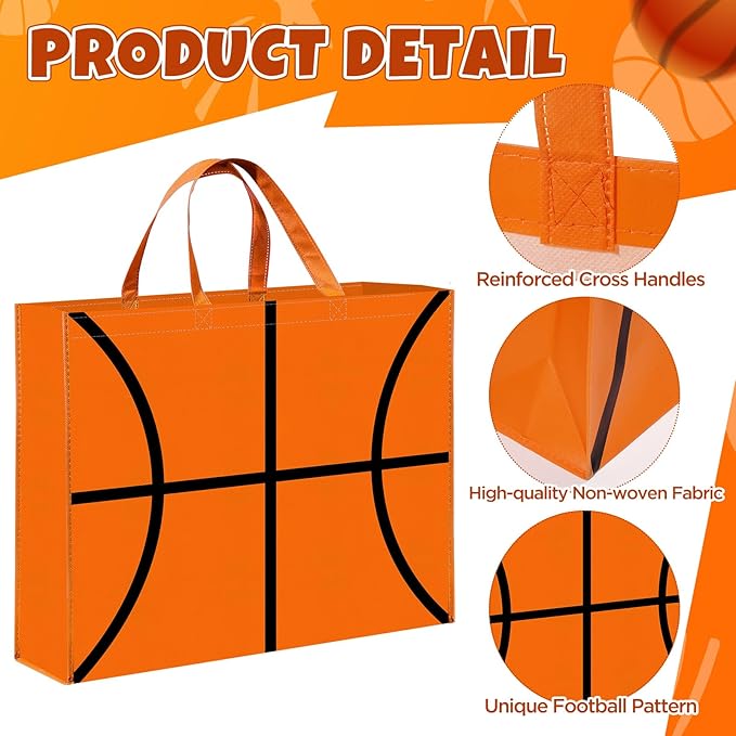 Liobelon Extra Large Basketball Gift Bags, Jumbo Party Favor Bag with Handle, Large Capacity Non-Woven Pouch for Sports Supplies, Picnic, Beach, Gift Storage, Birthday (4)