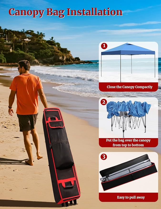 10 x 10 x 62 in Heavy Duty Canopy Tent Bag Replacement – Wheeled 800D Oxford Pop Up Canopy Carrying Case with Handle, Waterproof Outdoor Storage Bag for 10x10 Instant Tent