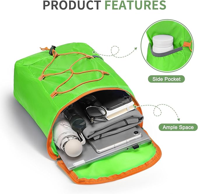 20L Hiking-Daypack Lightweight Foldable Travel Packable Backpack for Camping Cycling Outdoor, Green