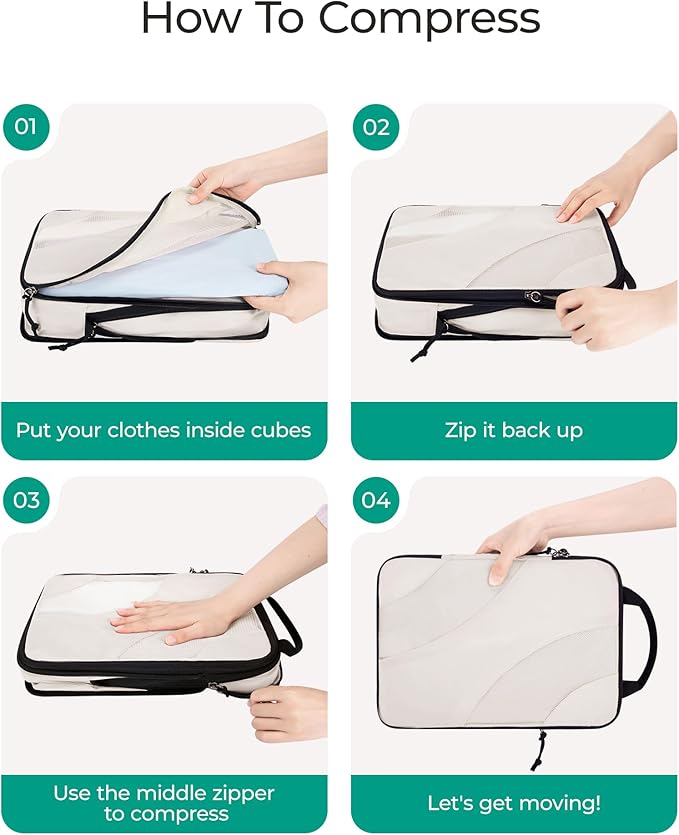 BAGSMART Compression Packing Cubes, 6 Set/4 Set/2 Set Travel Packing Cubes for Carry on Suitcases, Compression Suitcase Organizers Bag Set & Travel Cubes for Luggage, Lightweight Packing Organizers