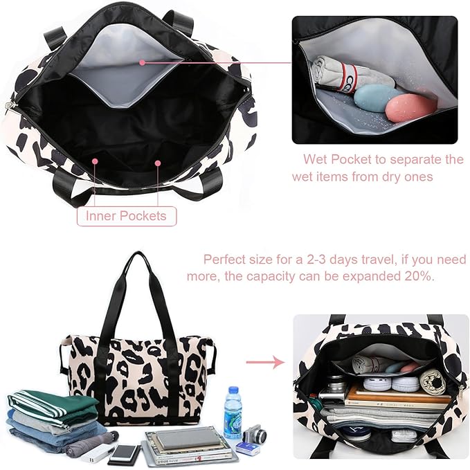 Expandable Weekender Duffel Sport Gym Bag Overnight Travel duffle Bags with Wet Pocket X1-Black Cow