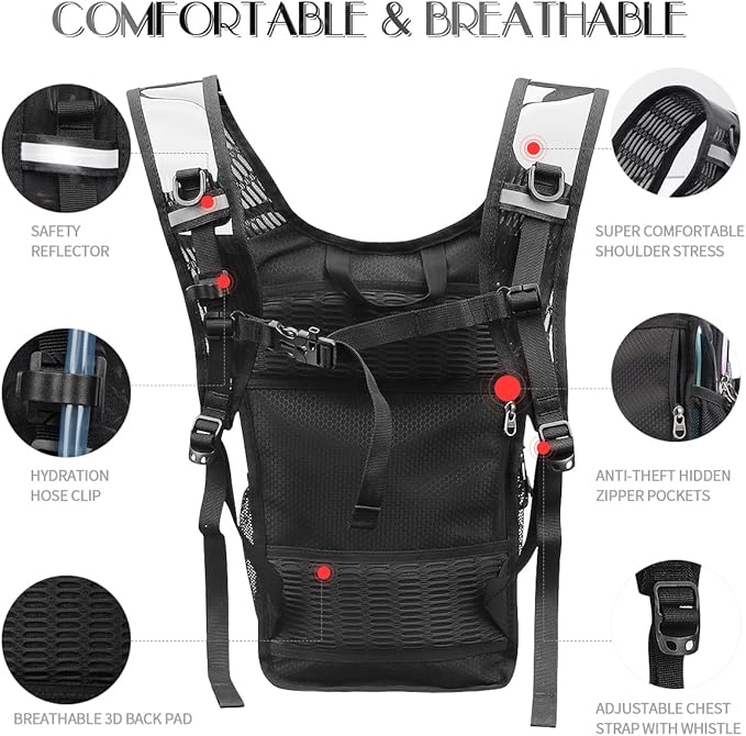 CITCAR Hydration Pack, Water Backpack with 3L Hydration Bladder Lightweight Insulation, Festival Essential, Rave Hydration Backpack, Hydropack Backpack for Rave, Hiking, Biking, Festival Gear