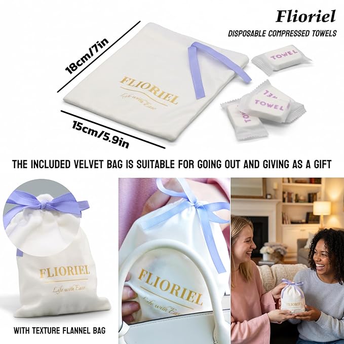 Compressed Face Towels 40 Pack with Flannel Carry Bag, Portable Disposable Washcloth Tablets, Thick & Soft Facial Towelettes for Travel Camping, Hiking, Gym, Makeup & Everyday Use