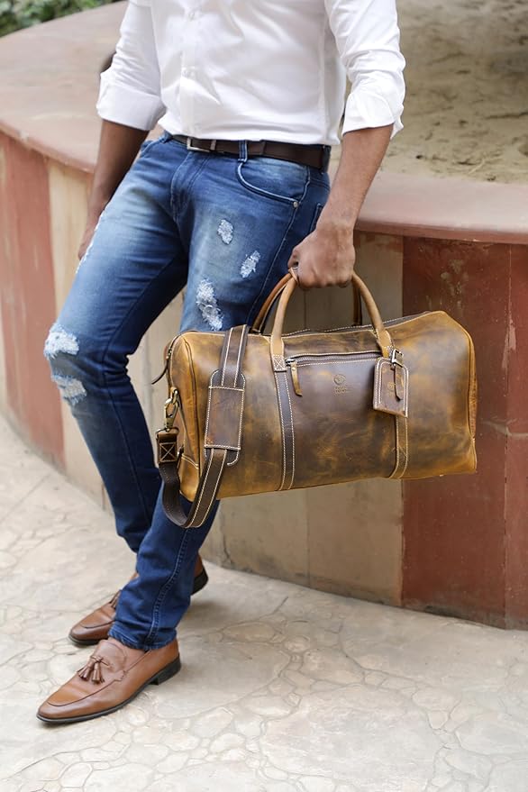 Handmade Leather Travel Duffel Bag - Airplane Underseat Carry On Bags by Rustic Town