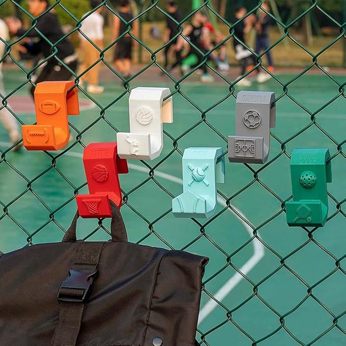 3D Printed Custom Sport Hook for Fence - Volleyball, Pickleball, Soccer, Tennis, Basketball, Football, Softball - Bag Clip for Water Bottle - 14 Colors