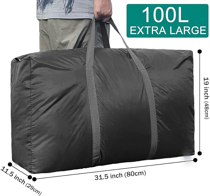 100L Extra Large Storage Bags, Big Moving Bags with Strong Zippers & Carrying Handles, Packing Bags for Moving, Storage, Travel and Camping, Storage Totes For Space Saving (Black, 2 Pack)