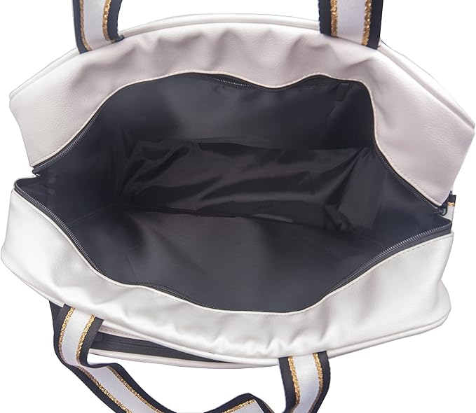 White PU Leather Women Large Sports Handbag Tennis Racket Shoulder Bag Tennis Tote Bag for 2 Rackets, with Water Bottle Holder