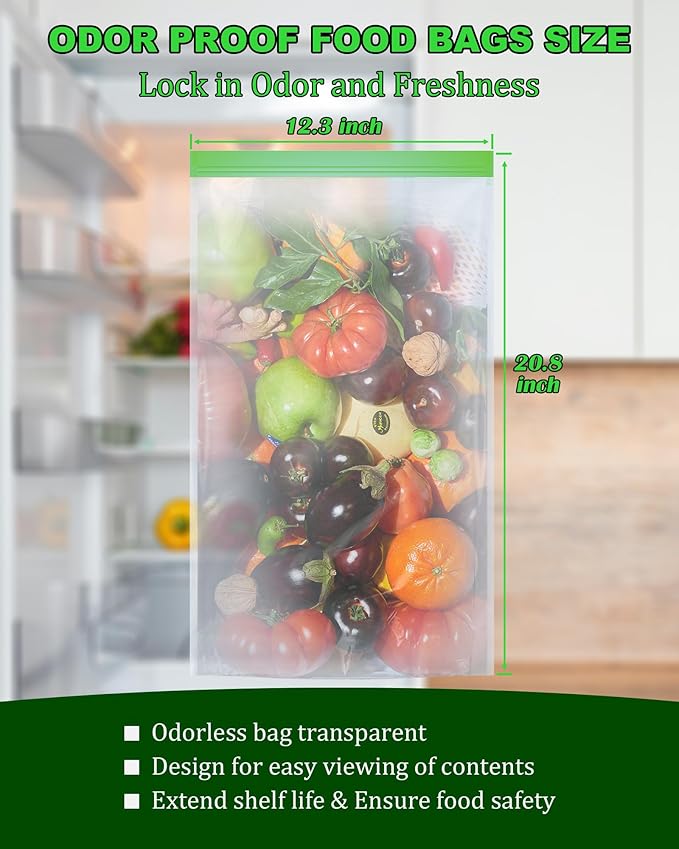 Odor Proof Storage Bags - 12 x 20 Inch Odor Food Bags for Backpacking, Camping and Home Organization - Reusable Large Smell Proof Bag Waterproof and Double Zip(4 Pack)