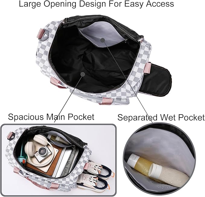 Weekender Duffel Sport Gym Bag Overnight Travel duffle Bags with Shoe Compartment Wet Pocket Tartan-Alpine White