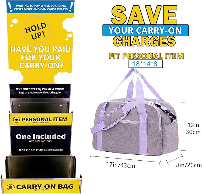 18" Small Carry on Bags for Airplanes with Laptop & Wet Compartment Underseat for Spirit Airlines Personal Item Travel Bag 18x14x8 in Duffle Gym Bag for Women Men