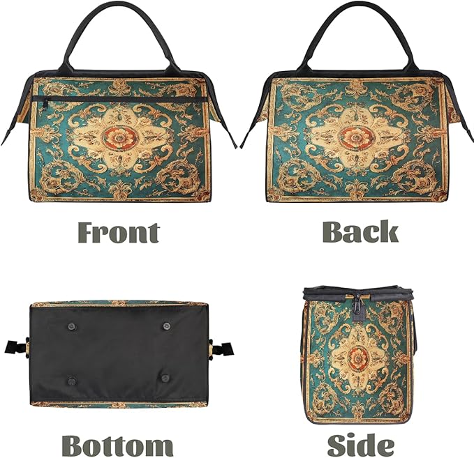 Travel Duffle Bag, Mandala Carpet Flowers Overnight Weekender Tote Bag for Women Men Waterproof Carry On Luggage with Zipper Lightweight Sport Gym Bag for Traveling Yoga Camping Traveling Gifts