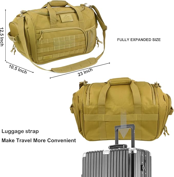 APRlLBAY Gym Bag Large Size 43L Training Bag Traveling With Luggage Strap Equipment Bag Tactical Military Duffel for Men&Women Basketball Football Weekender,Sports Bag Sturdy (Khaki)