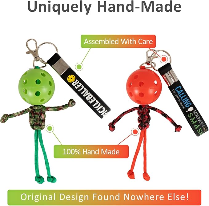 6Pcs Pickleball Handmade Keychains, Inspirational Gifts for Pickle ball Lovers Women Men, Cute Unique Design in 6 Colors