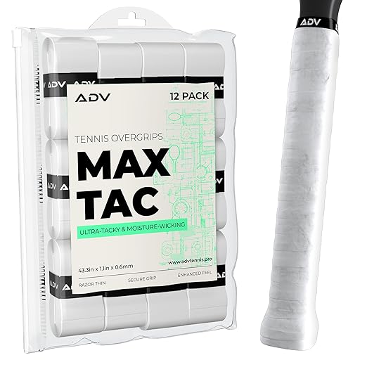 ADV MaxTac Tacky Tennis Overgrip - 12 Pack Extremely Sticky Non-Slip Tennis Grips Overgrip - Razor-Thin & Easy to Use Pro Tennis Racquet Grip Tape, White