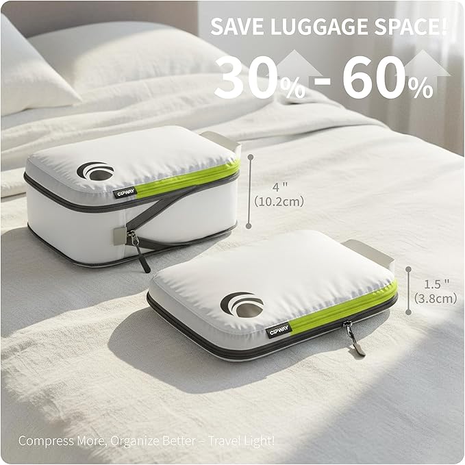 Cipway Compression Packing Cubes Set, Ultralight Expandable Travel Packing Organizers for Carry on Luggage (White 3pcs)