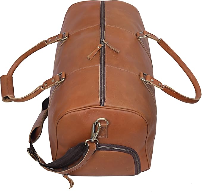 Leather Travel Bag,Weekender Overnight Bag Leather Large Carry On Bag Travel Tote Duffel Bag for Men & Women (Tan Brown)